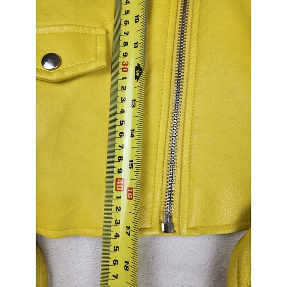 Zara Basic Women's Large Faux Leather Jacket Mustard Yellow Biker - Picture 10 of 13